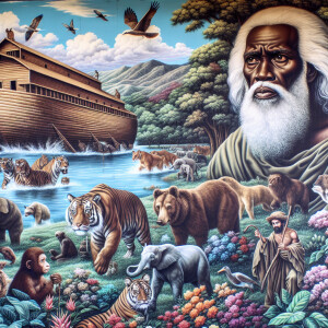 A close-up and detailed wall painting focusing on Noah, depicted...