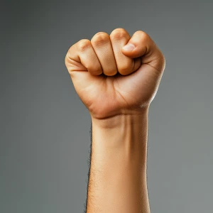 Raised strong brown fist in resistance