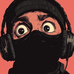 Close-up of a person wearing a black balaclava, covering the ent...
