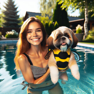 30 year female, long ginger hair, swimming in above ground pool...