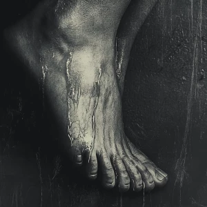 Photographic realistic foot  with a female human exaggerated cry...