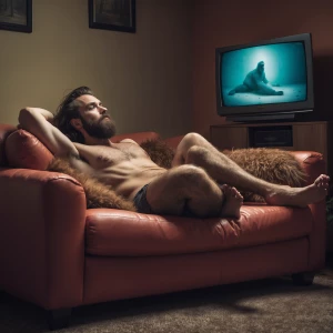 was enjoying himself on the couch  with his manhoogrowin lean gr...