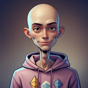 a thin, nerdy humanoid figure with elongated face and neck, larg...