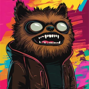 Stylized character portrait of a mischievous designer toy creat...