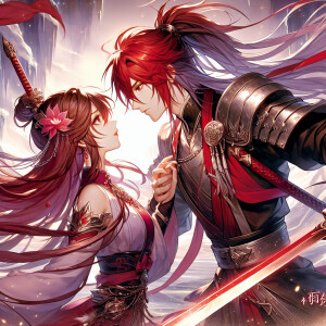 Renji Abarai from the anime “Bleach” kisses Erza Scarlet from th...