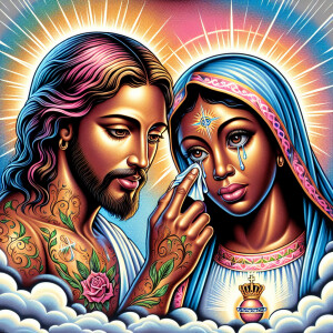 Ensure that the image distinctly represents both Jesus Christ an...