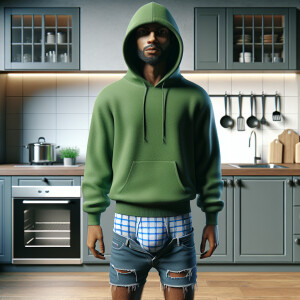2 Full body brown skinned thug wearing a medium bright green hoo...