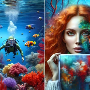 Create a portrait of a woman with ginger hair in an abstract sty...