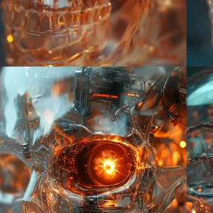 close-up digital artwork of a translucent, glass-like skull with...