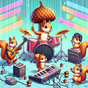 A cartoon of band of squirrels playing in rock band in the metav...