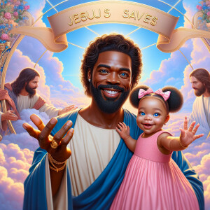 Create a 3D realistic artwork featuring the phrase 'Jesus Saves'...