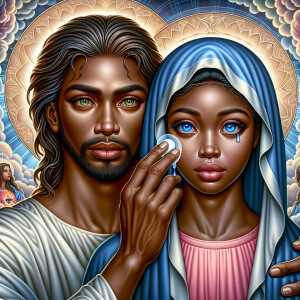 Ensure that the image distinctly represents both Jesus Christ an...