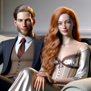 Create a photorealistic image of an attractive long ginger-haire...