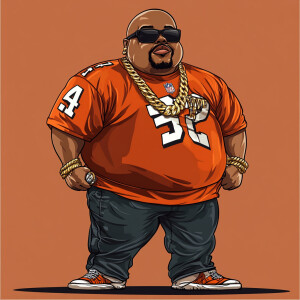 Create a funny cartoon like overweight African American male wea...