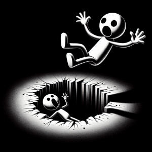 stickman figure falling into the abyss with arms and legs flaili...