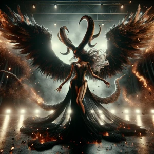 A seductive succubus with enormous wings resembling Azazel's hor...
