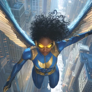 A series of digital art illustrations featuring a superhero char...