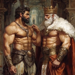 The muscular hairy prince and the king were showing off to each...