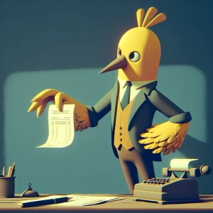 Big bird character from Sesame Street paying bills