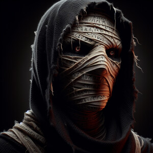 Create a hyperrealistic and cinematic close-up image of a mummy-...