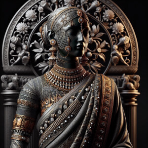 Design an image of a slender ancient princess sculpture adorned...