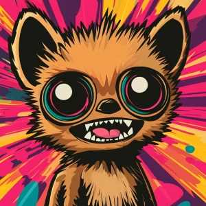 Stylized character portrait of a mischievous designer toy creat...