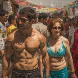 Hyperrealism photo painting,a muscular beefy kashmiri son in law...