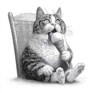 A cat sitting on a vintage reading chair with an ice cream cone...