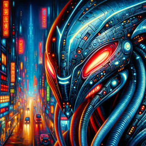 In the neon-lit streets of a cyberpunk future, a helical hunter...