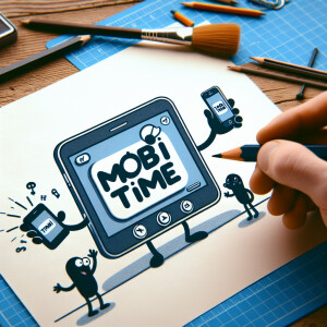 Create a realistic logo with the text "MOBI TIME" and a picture...