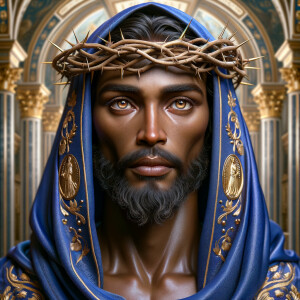 A hyper-realistic image of an African-American Jesus Christ, ser...