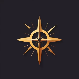 A minimalist cross merging into a rising sun or compass needle,...