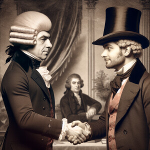 George Washington, giving Abraham Lincoln a handshake