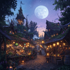 Create an ultra-detailed image of a fantasy marketplace set in a...
