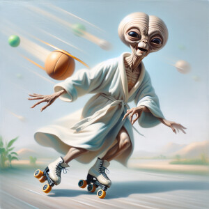 This is a caricature-style painting of an elderly cartoon marvin...