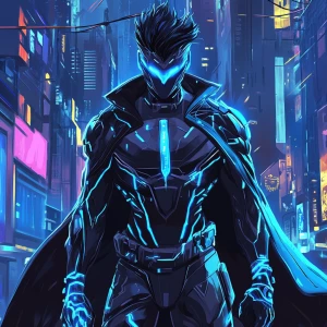 A character with spiky, two-toned hair in shades of blue and whi...