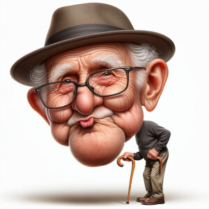 caricature of a 95 year old constipated American grandpa posing...