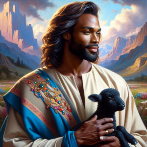 Oil painting of an African-American man resembling Jesus Christ,...