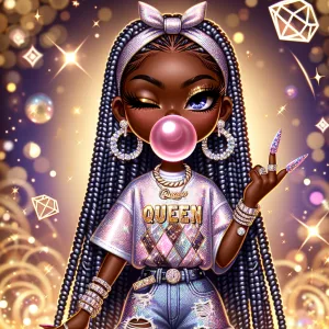 Create a front-view illustration of an African American chibi-st...