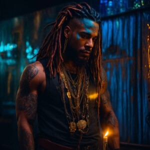 "Wide format, film grain photo style, merging two scenes. On the...