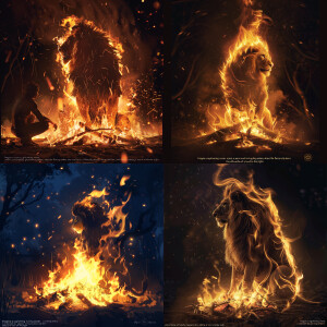 A bonfire with flames artfully shaped into the shape of a majest...