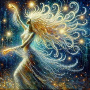 A dazzling luminescent nymph dances through an enchanted forest...