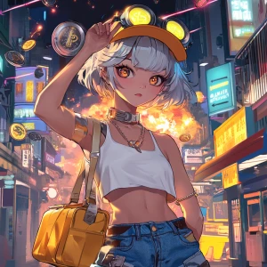 young, rebellious anime-style character. The character should ha...
