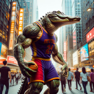 Man- alligator hybrid with extra huge muscles with veins popping...