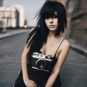 Polaroid photo of sexy emo girl naked, showing full body