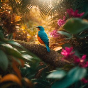 One bird in a paradise summer at noon with colors