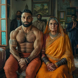 Digital art 1:1, a muscular sweaty man with a well-built physiqu...