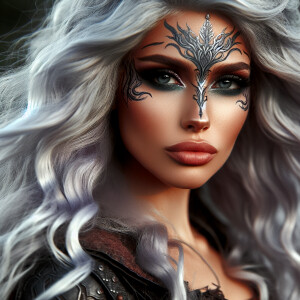 A beautiful huntress from the “Monster Hunter” series with dark...