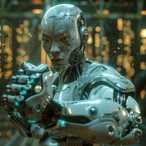Cyborg's performing martial arts, HDR, masterpiece, ultra-detai...