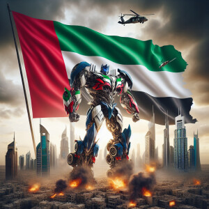 United Arab Emirates as a transformer character, national emblem...